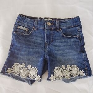 Jordache Girls Size 8 Denim Cut Off Shorts with White Floral Lace Trim